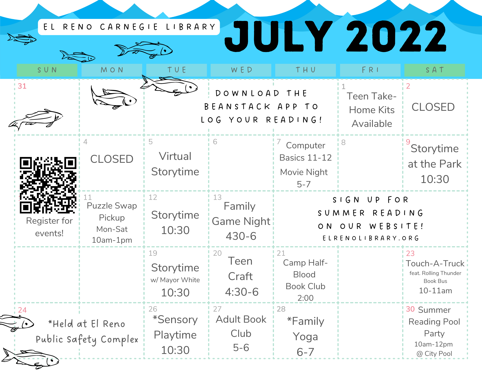 July Events Calendar El Reno Carnegie Library