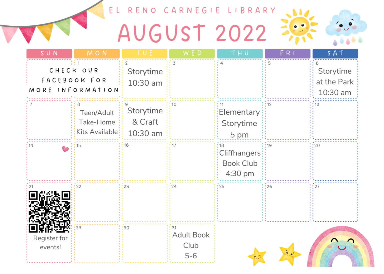 August Events Calendar El Reno Carnegie Library