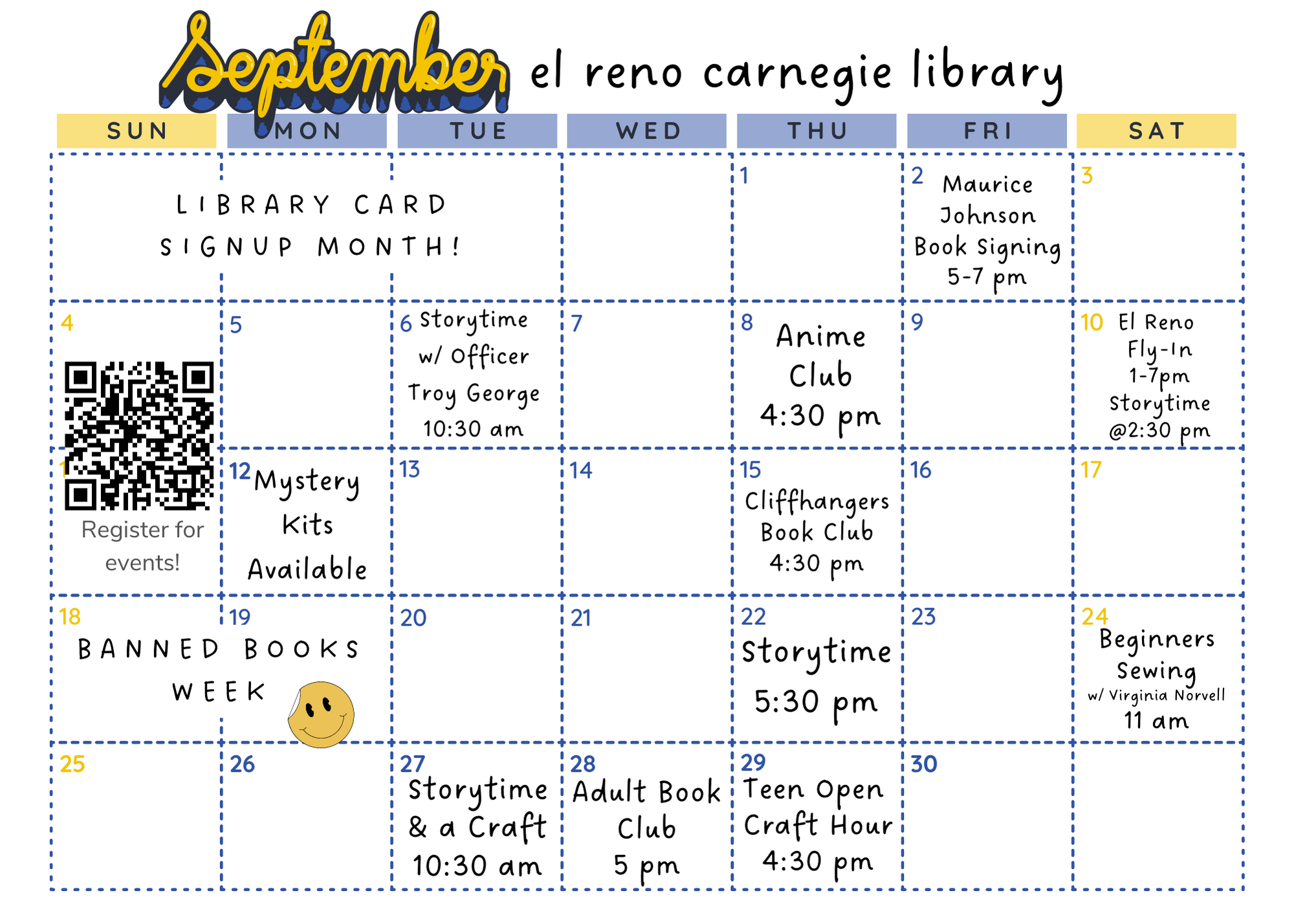 September Events Calendar El Reno Carnegie Library