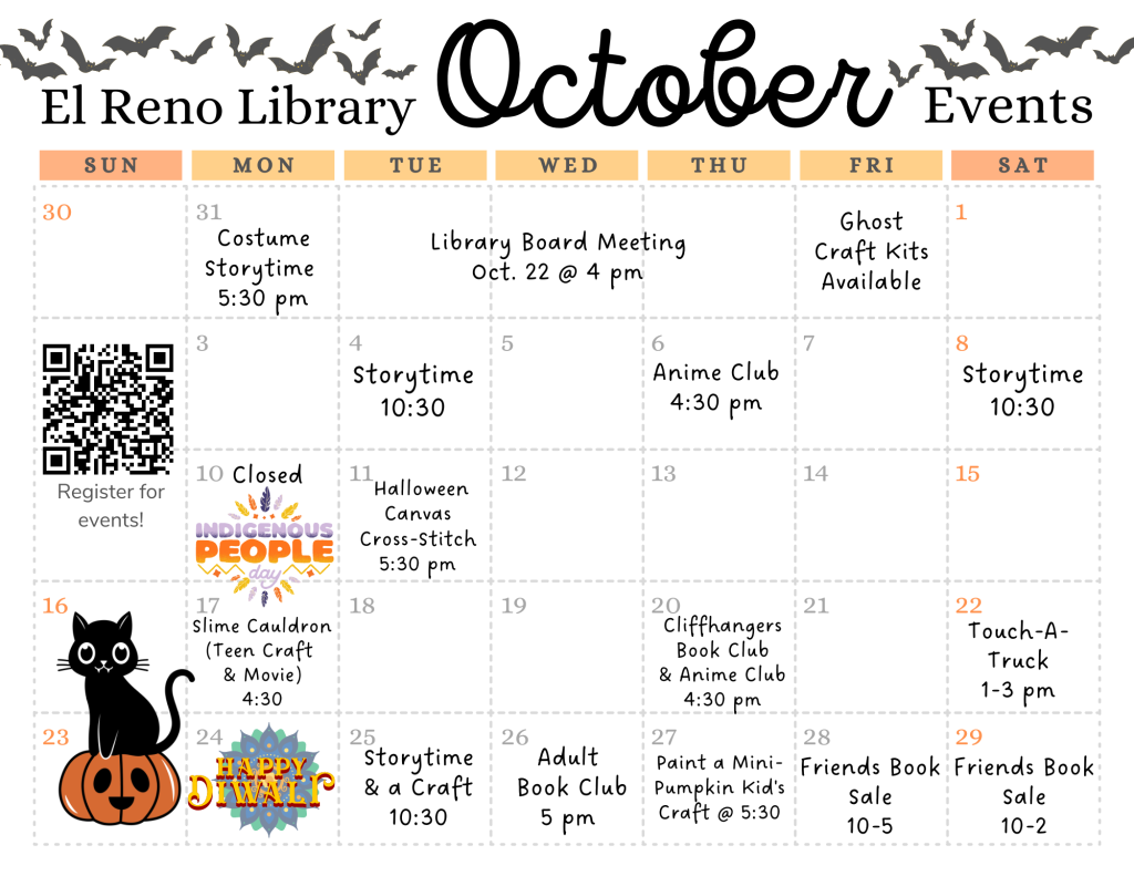 October Events Calendar El Reno Carnegie Library