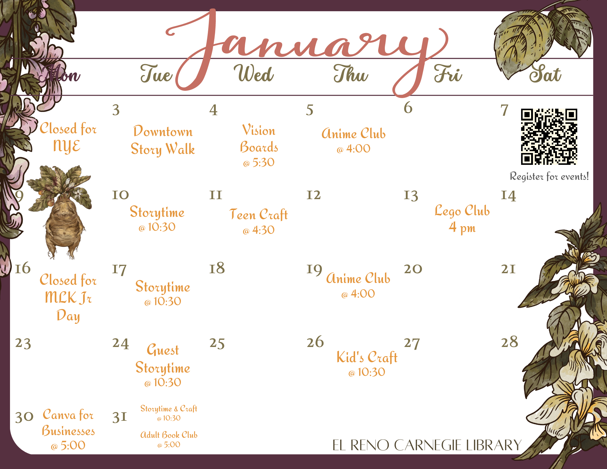 January Calendar of Events El Reno Carnegie Library