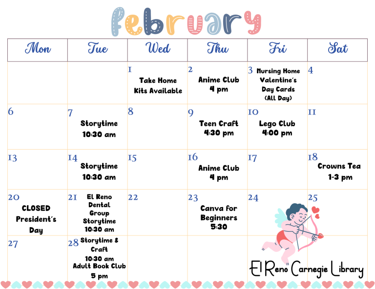 February Events Calendar El Reno Carnegie Library