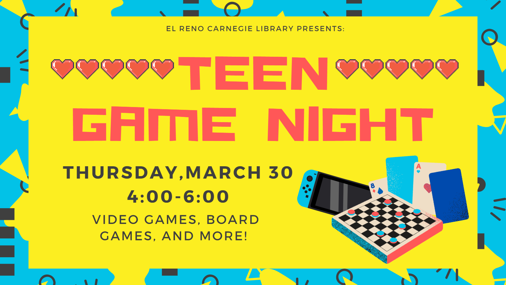 Teen Program - Game Night (March) Instagram Post (Facebook Cover)