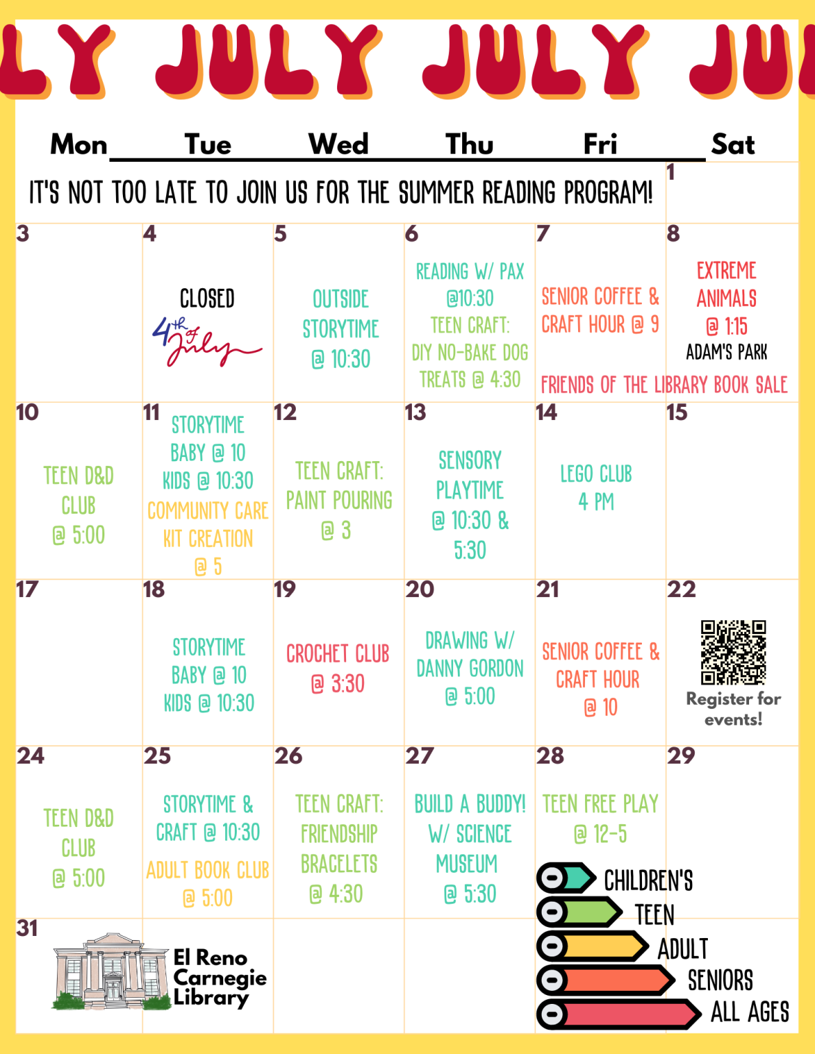 July Calendar of Events El Reno Carnegie Library